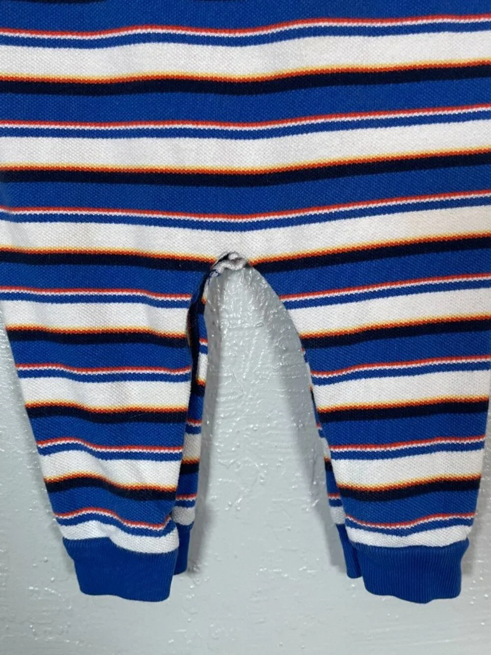 Ralph Lauren Baby 6M Blue White Red Stripe Polo Bodysuit Cotton Knit Long Sleeve